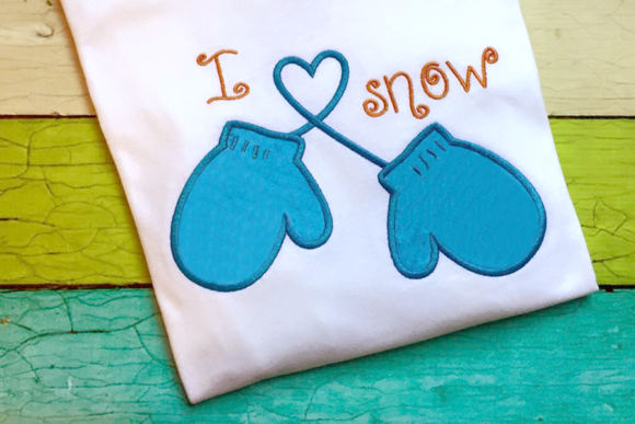 I Heart Snow Winter Mittens Applique